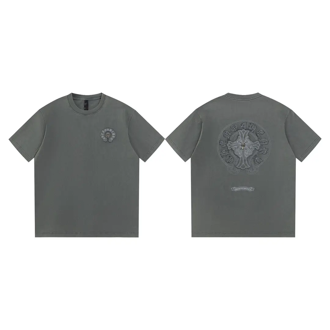 Chrome Hearts 25S New Summer Style Chrome Heavy-Duty Washed and Distressed Casual Short-Sleeved T-Shirts for Men and Women