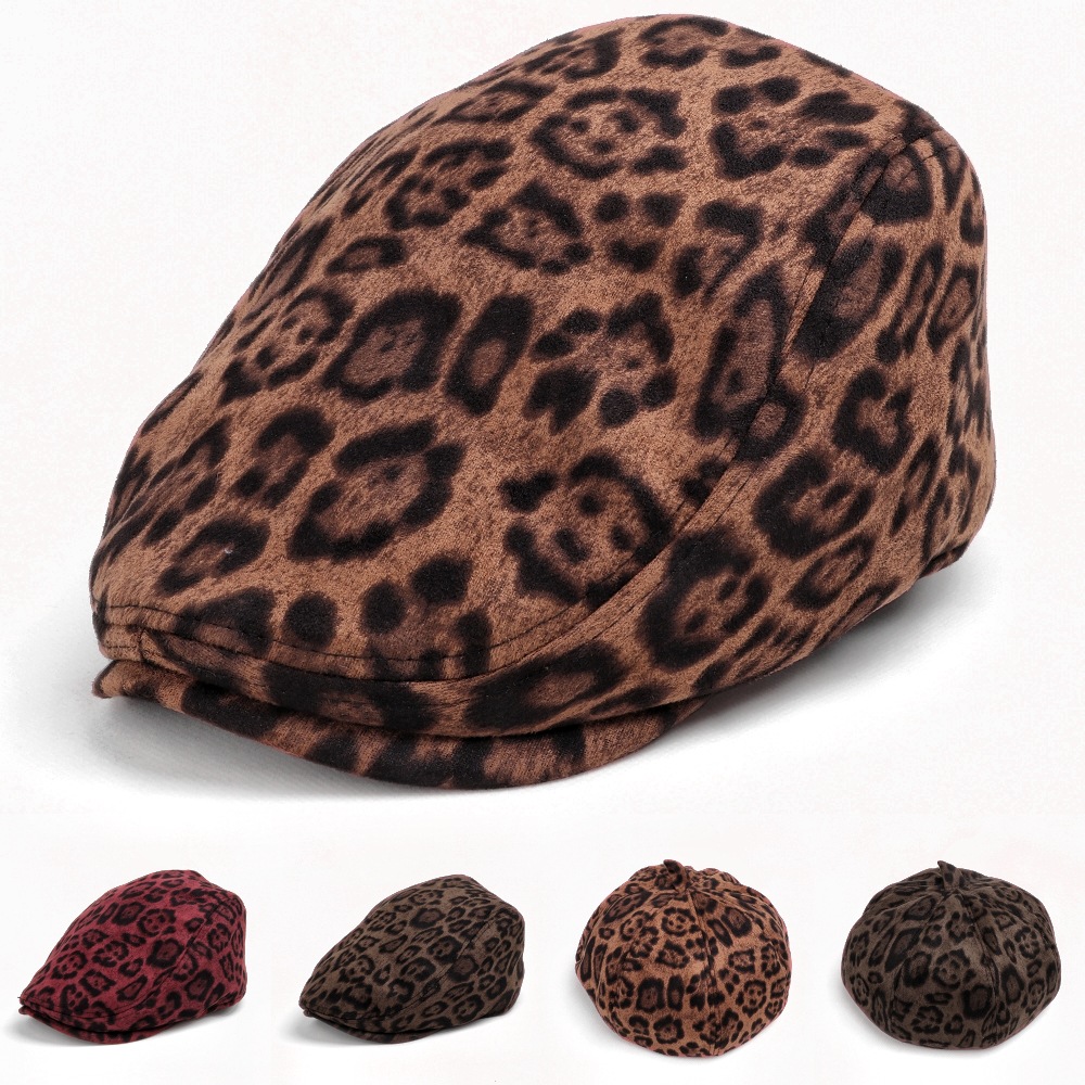 Autumn and Winter Vintage Suede Leopard Beret Women's Sweet Cool Fashion All-match Forward Hat Painter's Hat Pumpkin Octagonal Hat