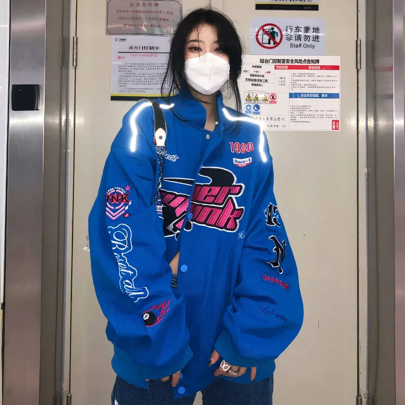 Thickened winter European and American cross-border fleece-lined American fried street baseball uniform women's racing suit new fashion sweater sweater