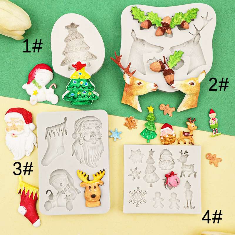 Christmas Tree Elk Santa Claus Christmas Series Decoration Flip Cake Silicone Mold DIY Chocolate Clay