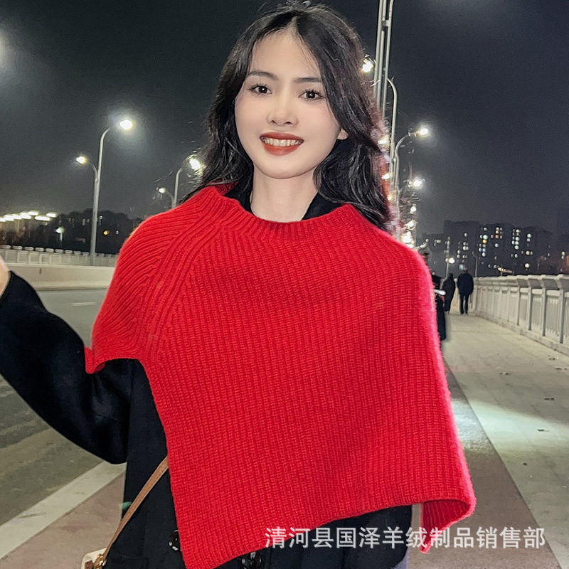 Pure wool thick shawl cape for women autumn and winter New Fashion outer wear pullover scarf Korean style warm collar scarf