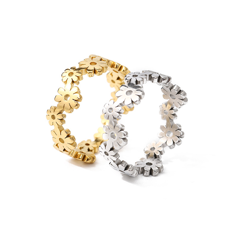 New Style Small Daisy Cut Out Small Fresh Sun Flower Titanium Steel Ring 18K Gold Index Finger Tail Ring Jewelry for Women