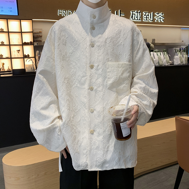 New Chinese Style Collar Jacquard Shirt Men's Long-sleeved National Style Tang Coat Autumn New Fashionable Loose Buckle Shirt