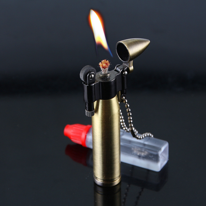 Hy-677 Creative Metal Windproof Kerosene Lighter Portable with Hanging Chain Gift Wholesale Outdoor Cigar