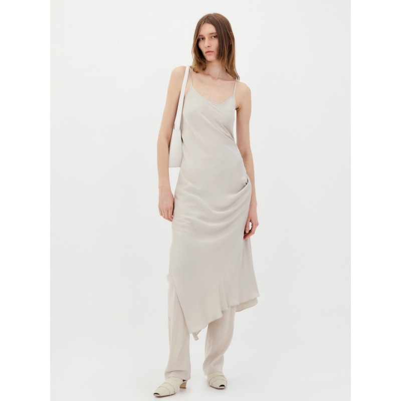 Longmei Satin Tie-Strap Long Dress 2026 Spring/Summer New Korean Style Lc Simple Draped Sleeveless Dress