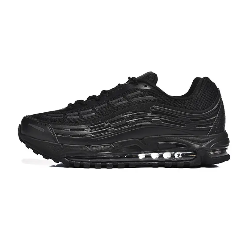 Lizhen's new men's shoes, thick soled retro running shoes, full-length air cushioned shoes, men's and women's all black comfortable new sports shoes