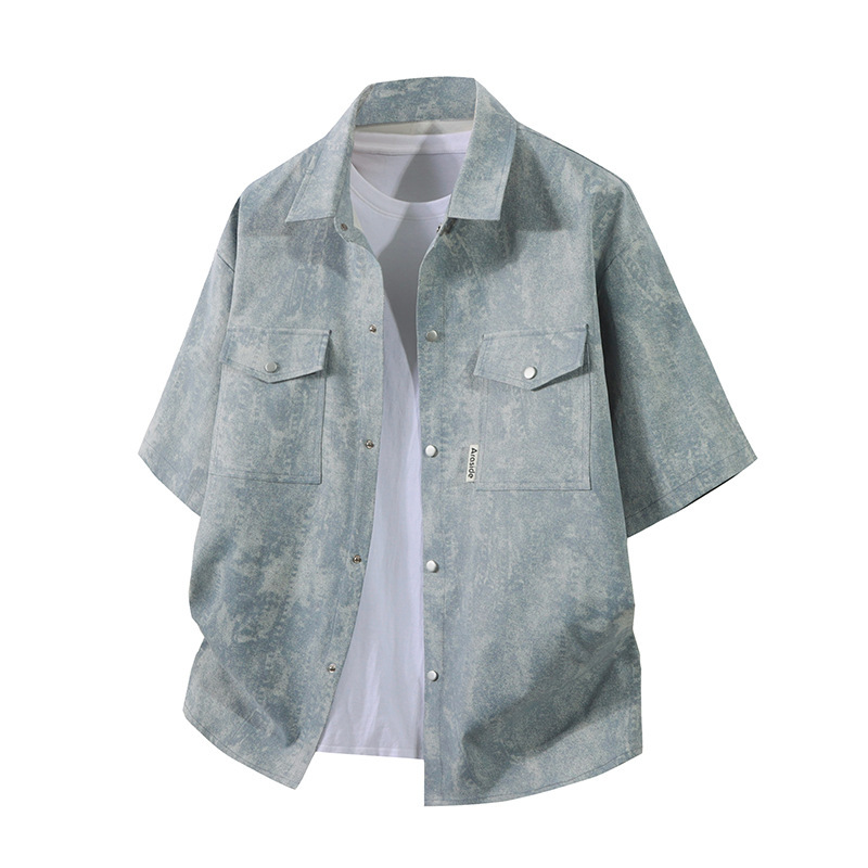 Cross-Border Plus-Size Men's Tops Trendy Brand Men's Short-Sleeve Work Shirts Fashion Retro Men's American-Style Short-Sleeve Shirts
