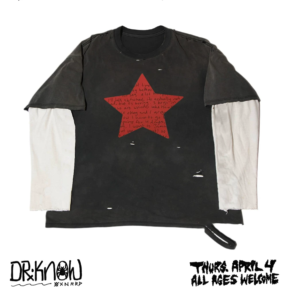 MELANIN melanin tattoo subculture worn hole five-star graffiti China-Chic fake two long sleeved shirt