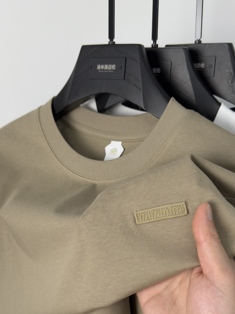 High-End Embroidered Design 2025 New Round Neck Short-Sleeved Solid Color Versatile Summer Trendy Youth T-Shirt Men's Top