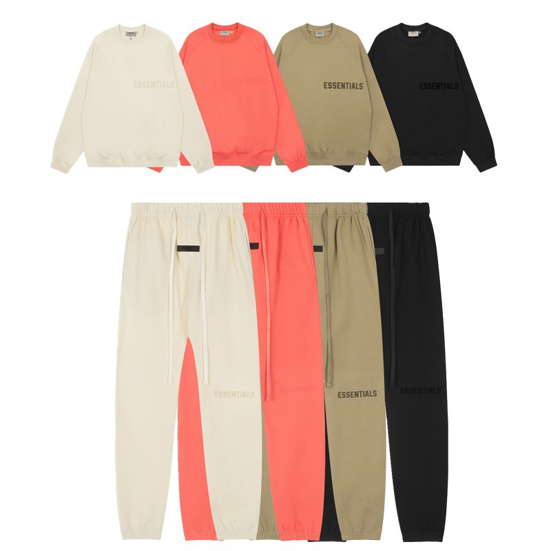 Fogessentials Flocked Letters Fleece-Lined Loose Sweatshirt and Sweatpants Suit Men's and Women's Round Neck Sports Suit