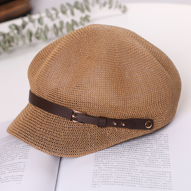 Hat Women's Summer Korean Style All-match Breathable Beret Travel Sunshade Hat Sunscreen Duck Tongue Octagonal Hat Straw Hat Women's Trendy