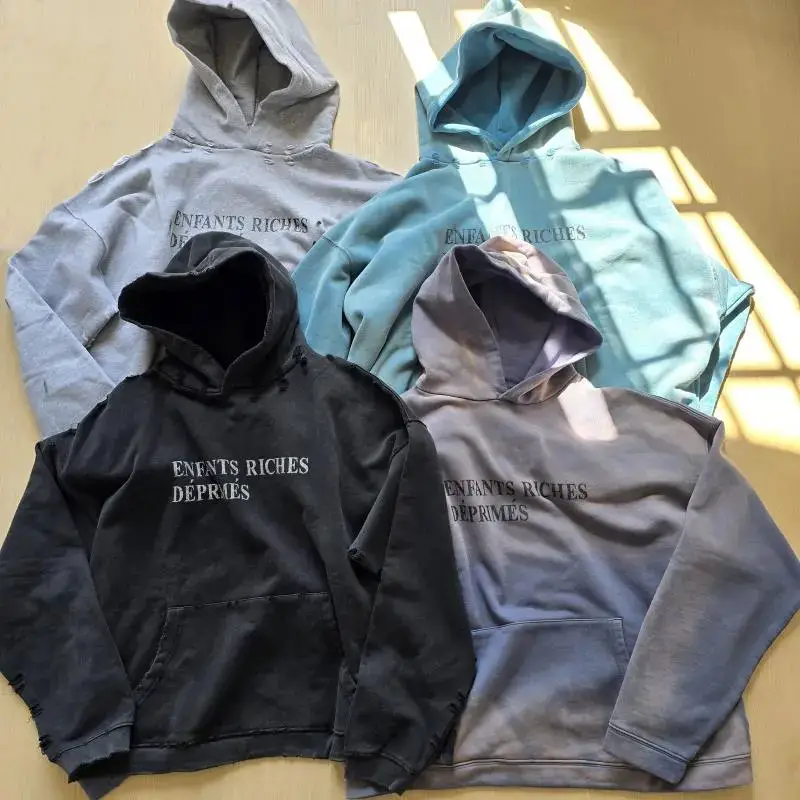 水洗做旧破坏重磅连帽卫衣