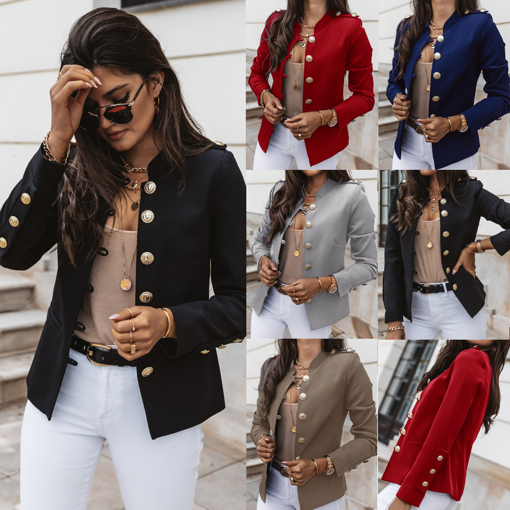 2026 Cross-Border Eaby Amazon Hot-Selling European and American Style Long-Sleeve Slim-Fit Buttoned Blazer Short Jacket