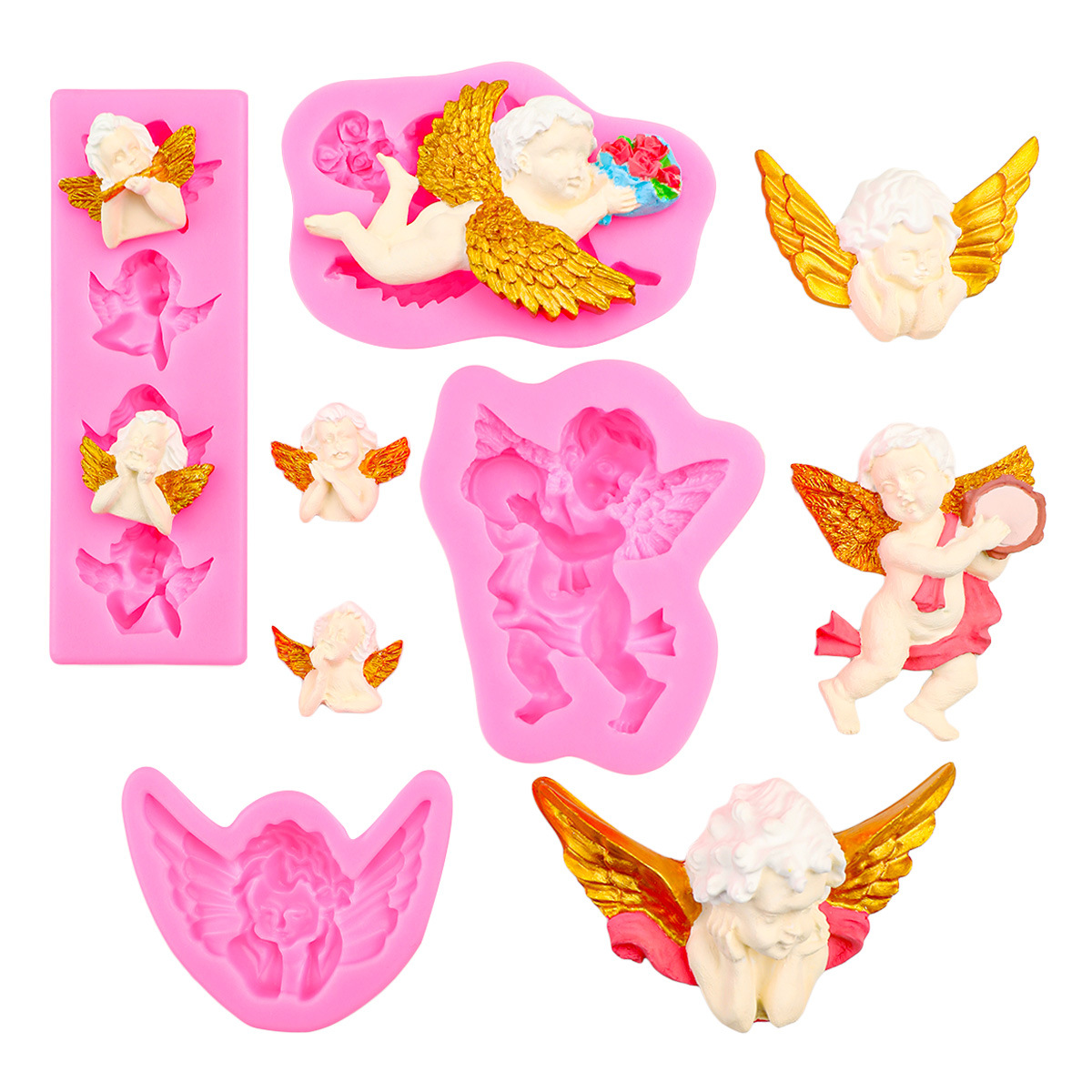 Sugar Angel Silicone Mold Cupid Head Car Gypsum Aromatherapy Candle Gum Dropping Soap Mold Soft Pottery Clay Mold