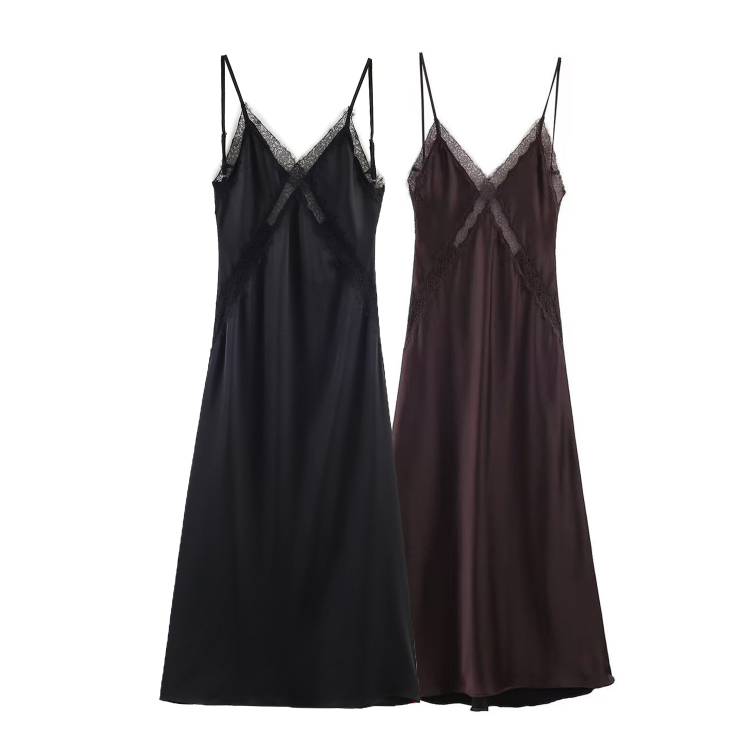 Foreign Trade Wholesale Autumn New European and American Style Lace Silk Satin Texture Suspender Dress 4764223