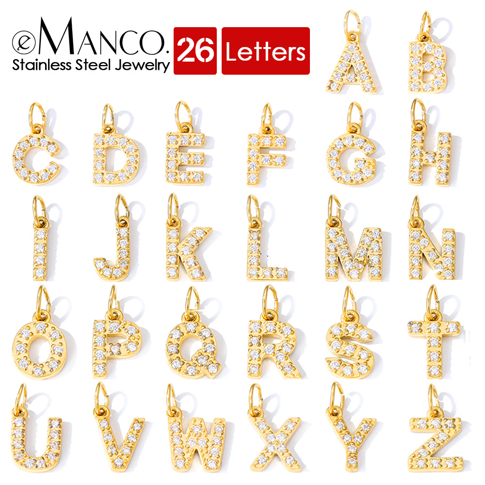 Emanco Full Diamond Stainless Steel Jewelry Accessories Wholesale Letter Single Pendant DIY Zircon Necklace Bracelet Accessories