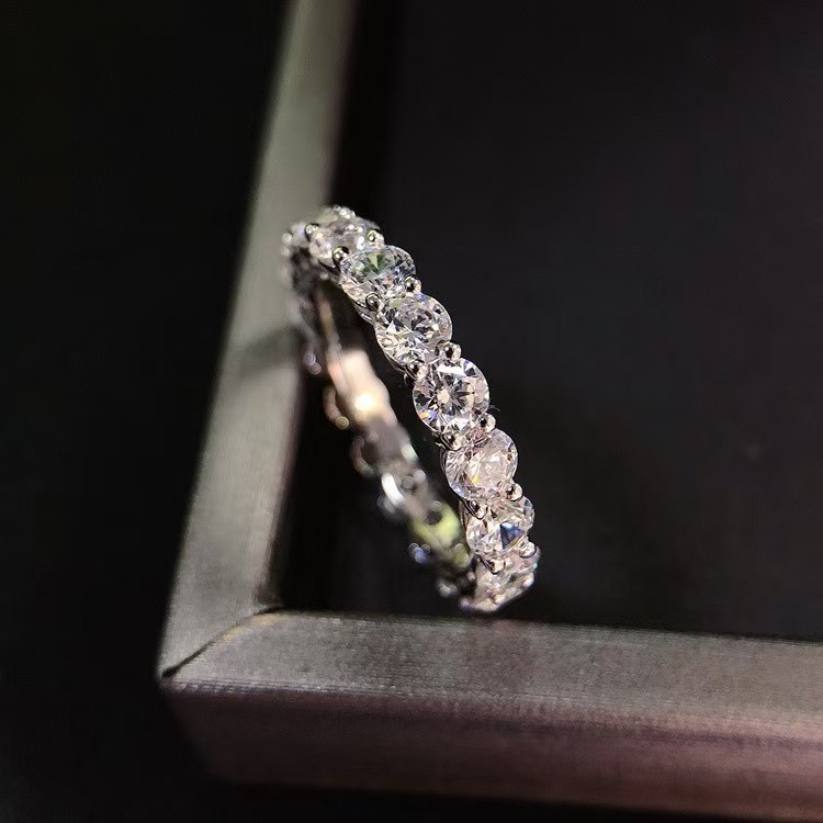 Cross-Border Temu Niche Design Accessible Luxury Ins Versatile Stacking Ring Single Row 5mm Full Diamond Ring for Women Wholesale