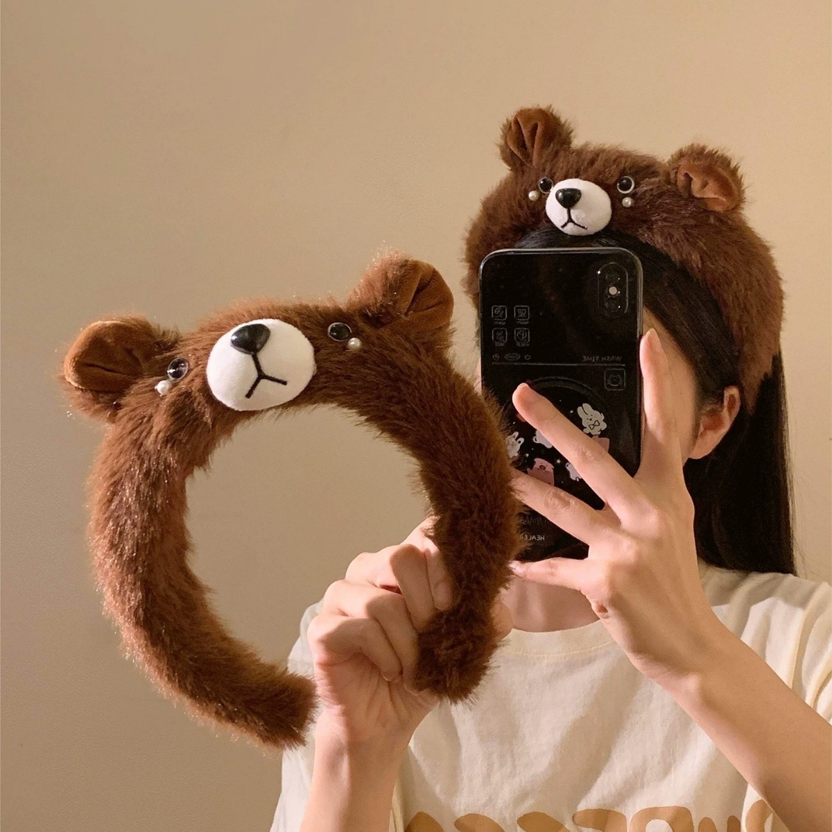 Cute and Adorable Brown Teddy Bear Plush Headband for Women, Suitable for Washing Face, Applying Face Masks, and Styling Hair; Autumn and Winter Makeup Hair Accessory