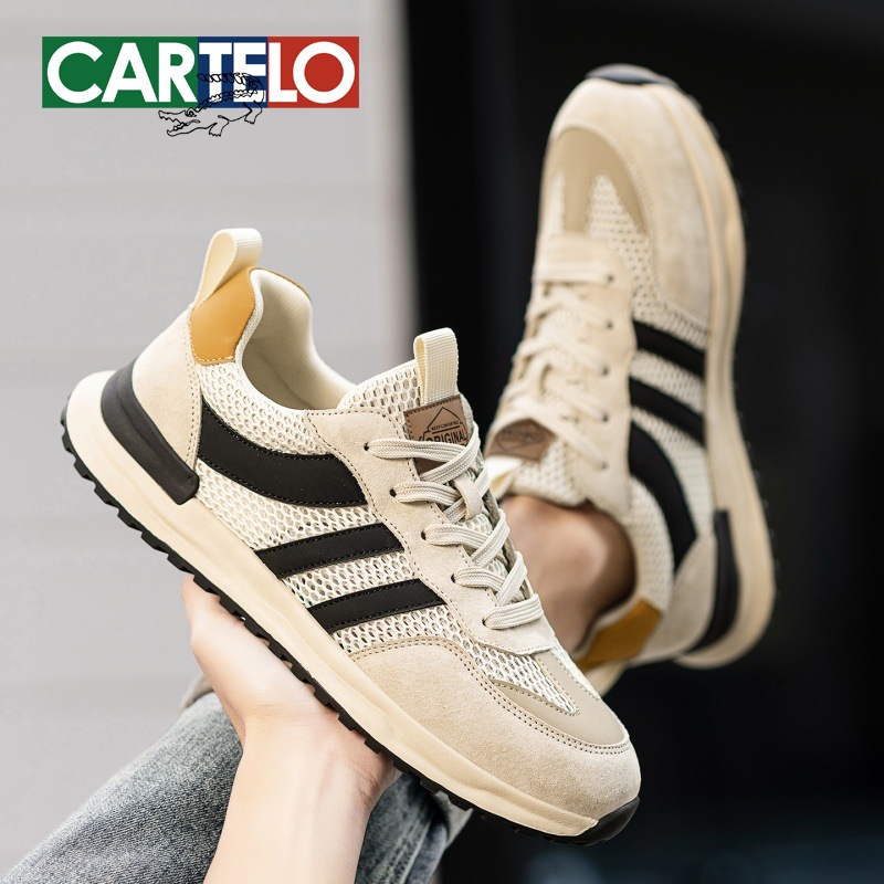 Cardile Crocodile Men's Shoes 2026 New Spring Breathable Mesh Casual Running Sports Genuine Leather Dad Shoes