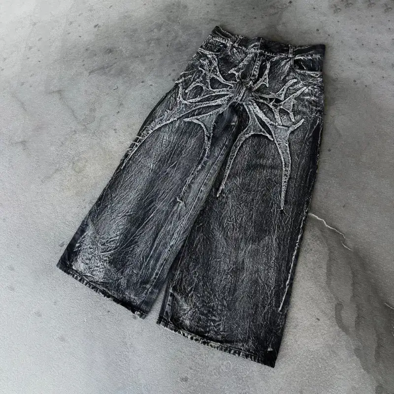 Millennial Ghost Jeans High Street Spider Embroidered Patch Hip Hop Street Costume Gothic Vintage Oversized Loose