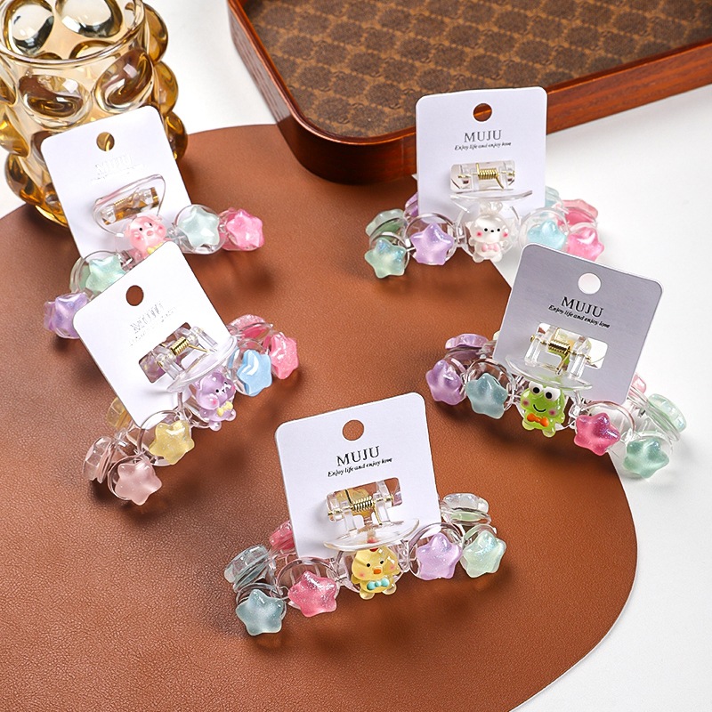 [Card Pack] Cute Cartoon Star Clip Korean Girl Color Sweet Hairpin Back Head Shark Clip Hair Accessories