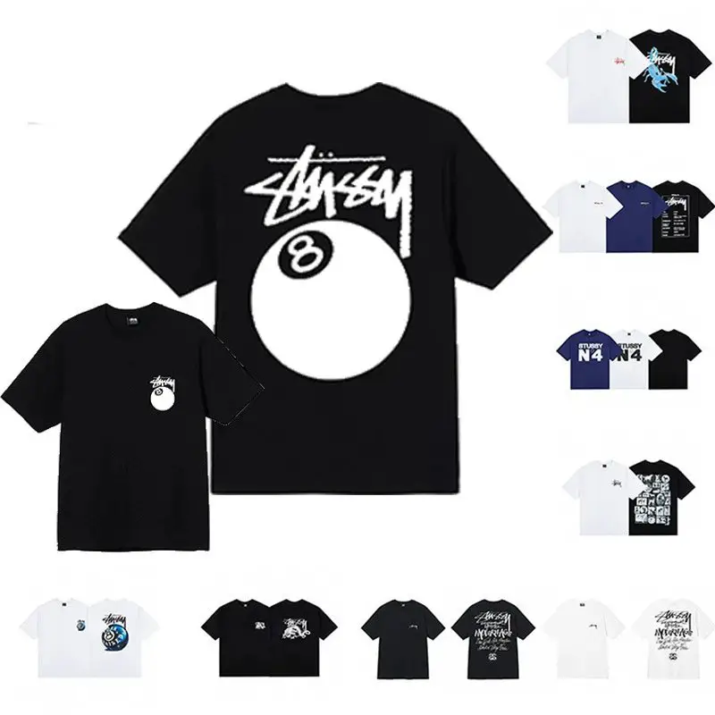 Stussy Three-Label Complete Heavyweight 230g Printed T-Shirt Trendy Brand Stussy Casual Loose Bottoming Shirt Short-Sleeved