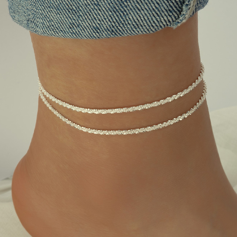 Cross-border Hot Selling Japanese and Korean Style 925 Silver Plated Simple Anklet Women's Exquisite Twist Anklet Factory Outlet