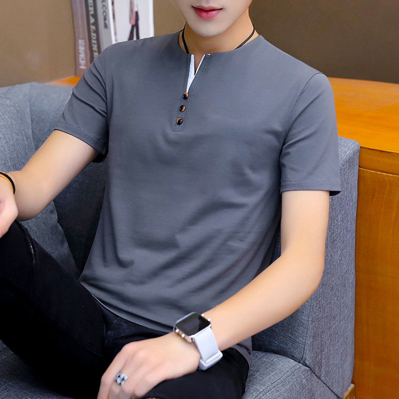 Summer men's short-sleeved T-shirt trendy fashionable V-neck bottoming shirt cotton clothes 2024 new summer T-shirt men's clothing
