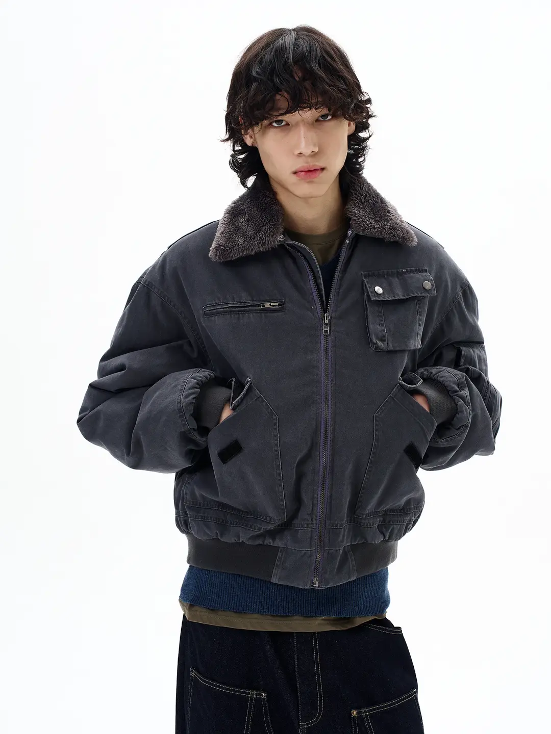 Owari's store, winter American retro workwear jacket with cotton jacket, men's high-end sense, bomber flying cotton suit trend