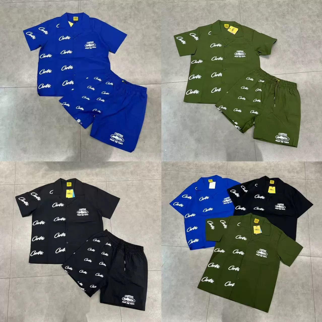 Corteiz New Alcatraz Pocket Letter Patchwork Short-Sleeve Shirt Summer Unisex Casual Shorts Set Trendy