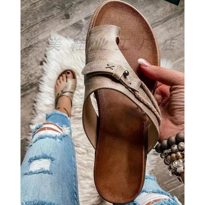 Cross-border Foreign Trade Women's Shoes European and American 2021 Summer New Casual Flat Finger Slippers Fashion Women's Sandals in Stock