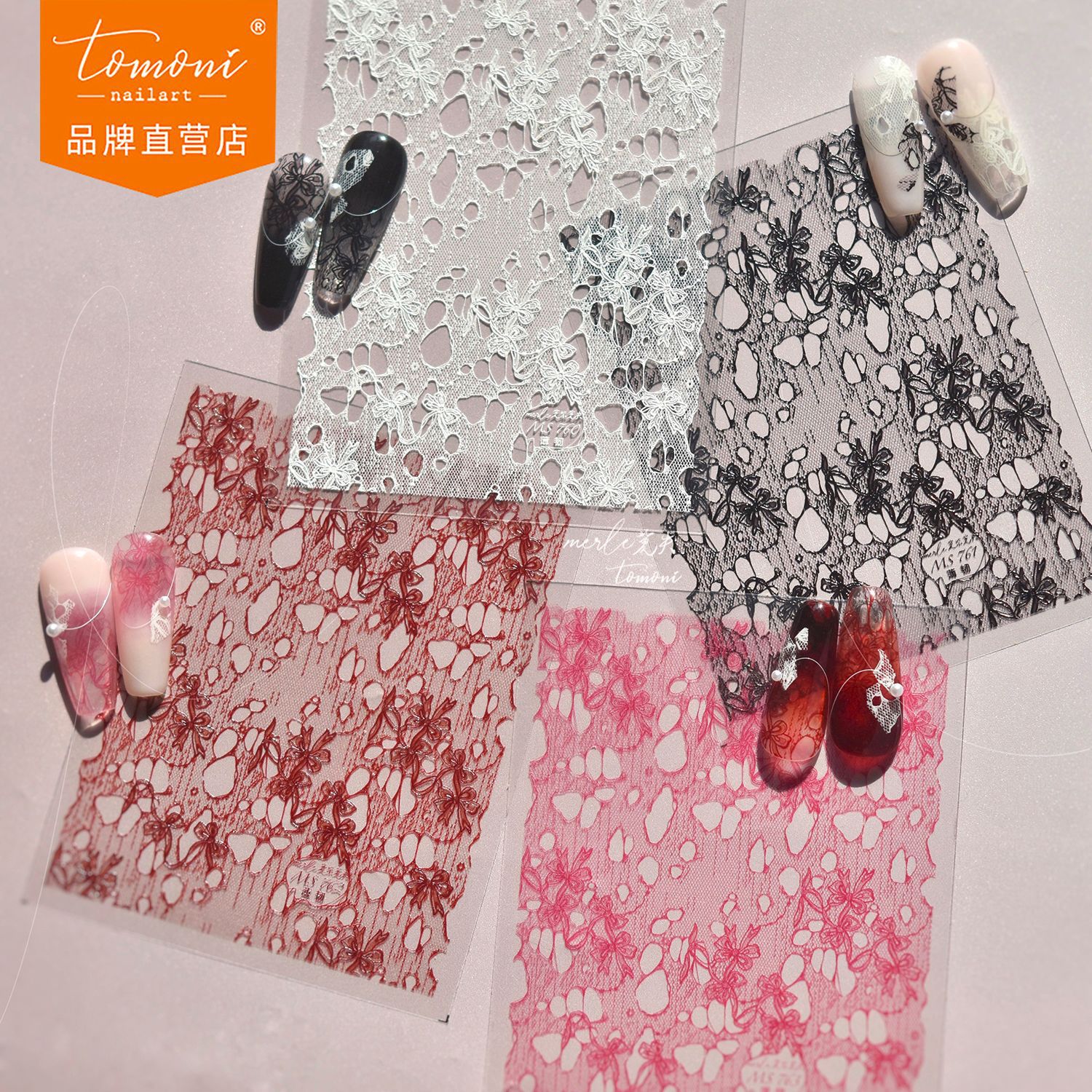 Tomoni Thin Tough Nail Art Stickers Don't Lose Cooperation Japanese Stationery Mobile Phone Nail Stickers Lace Bow Stickers