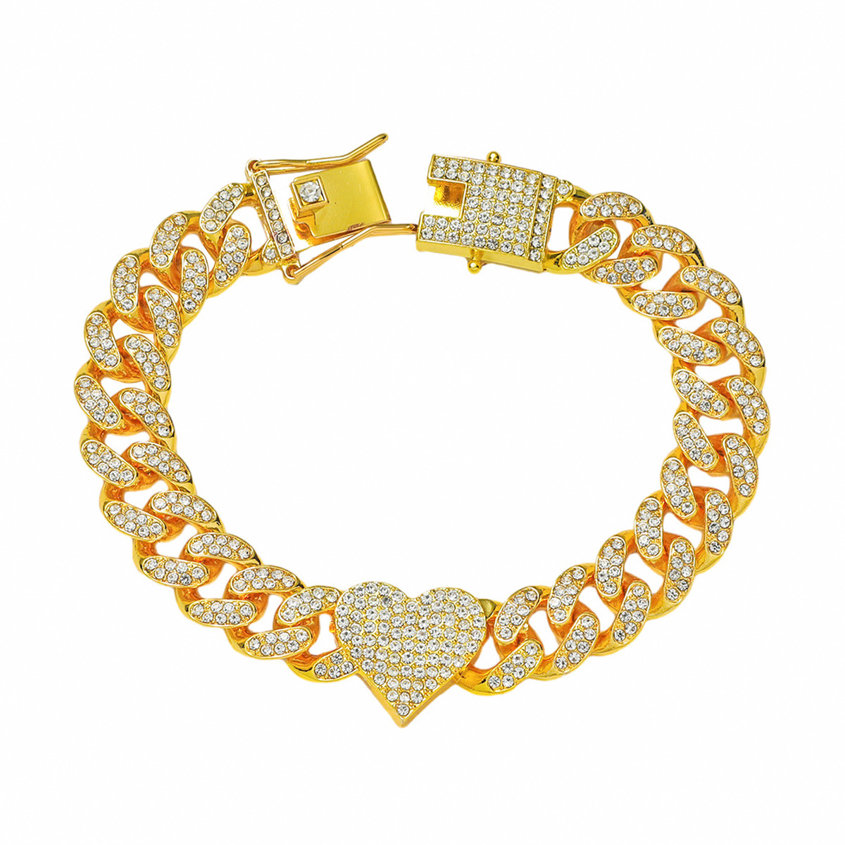 Europe and the United States new hip-hop style diamond chain heart stitching bracelet personality men and women heart chain stitching bracelet