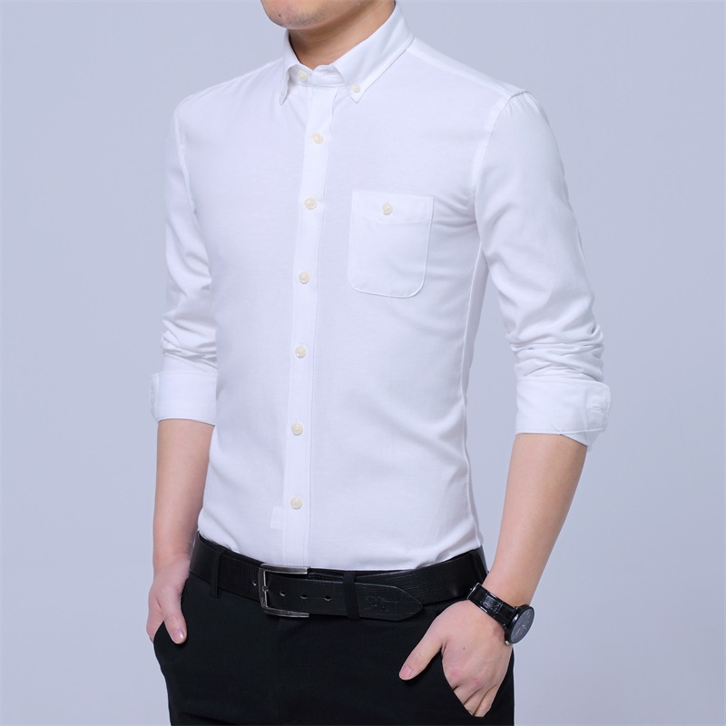Oxford Long Sleeve Casual Shirt Men's 2025 Spring New Business Casual Top Fashionable Simple White Shirt