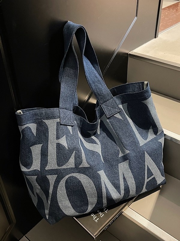 GentleWoma Lazy Style Large Capacity Tote Denim Bag 2025 New High Style Letter Shoulder Bag