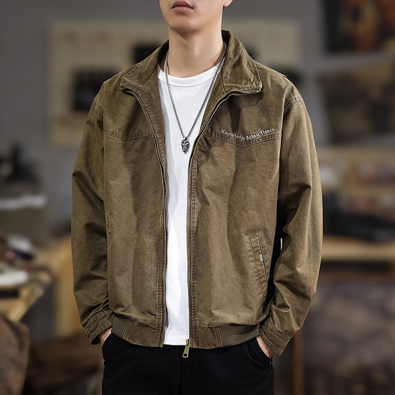 Winter American Retro Bomber Jacket Men's Loose Trendy Brand Heavy Cotton Autumn and Winter New Washed Crock Jacket