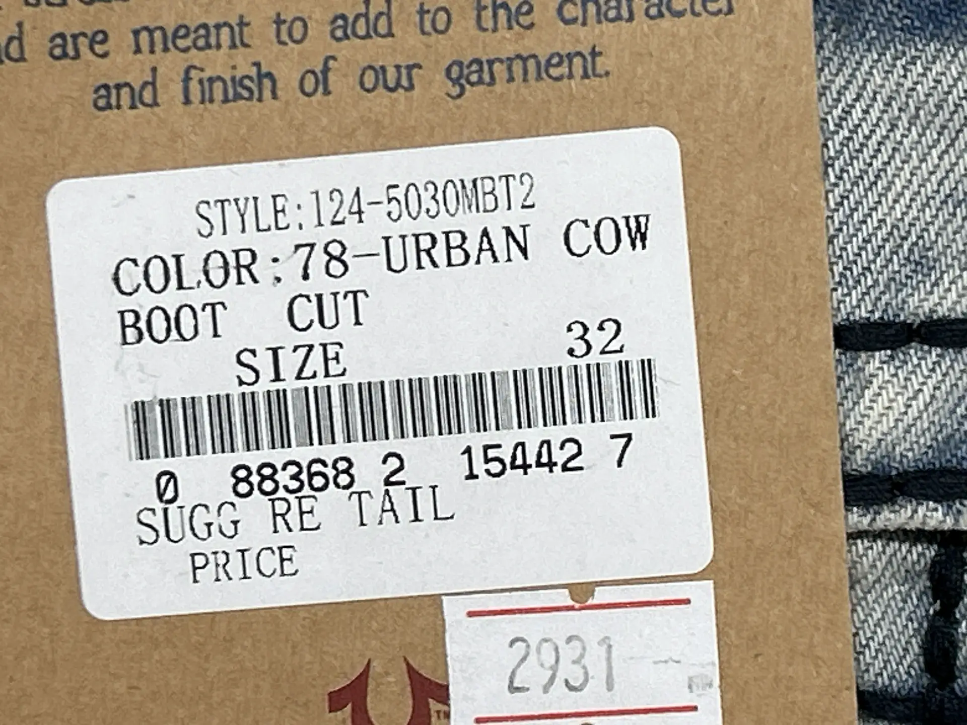 True Religion Boot Cut Jeans Urban Cow 78