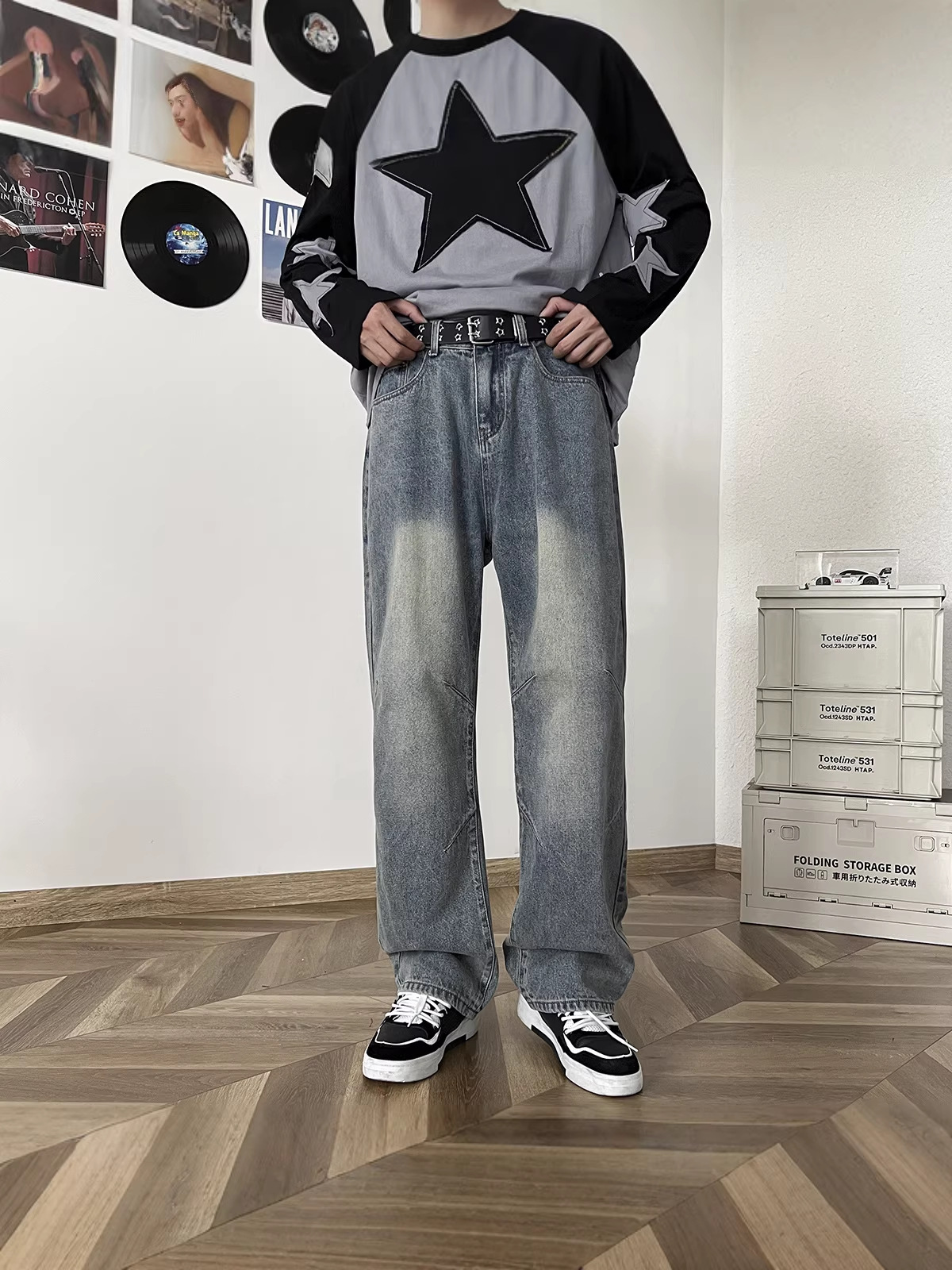 Straight-Leg Jeans for Men, American Retro Washed Jeans, Men's Loose-Fitting Jeans, New Wide-Leg Jeans for Men