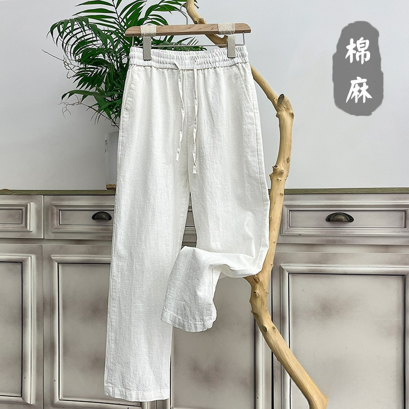 Linen Pants Men's Summer Thin Cotton and Linen Trousers Men's Casual Pants Loose Ramie Wide-Leg Straight Wholesale Mengwei