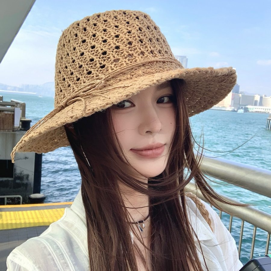 2026 New Style French Bow-Tie Braided Panama Straw Hat for Women Vacation Sun Hat