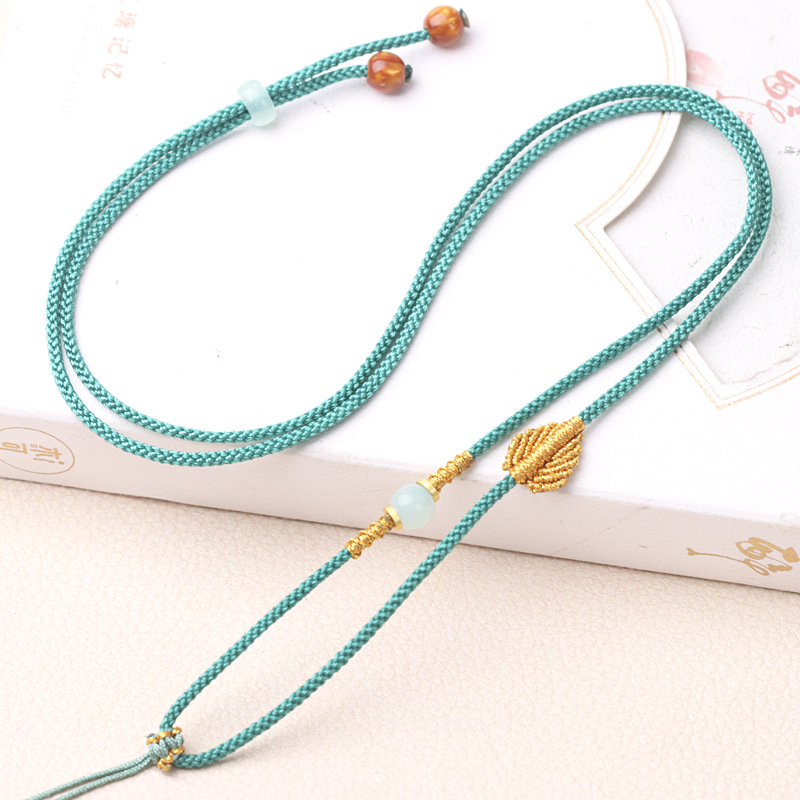 Gold Leaf Necklace Rope Tie Gold Emerald Buddha Male Matching Rope Men's and Women's Fine Handmade Mambo Line Pendant Lanyard Wholesale