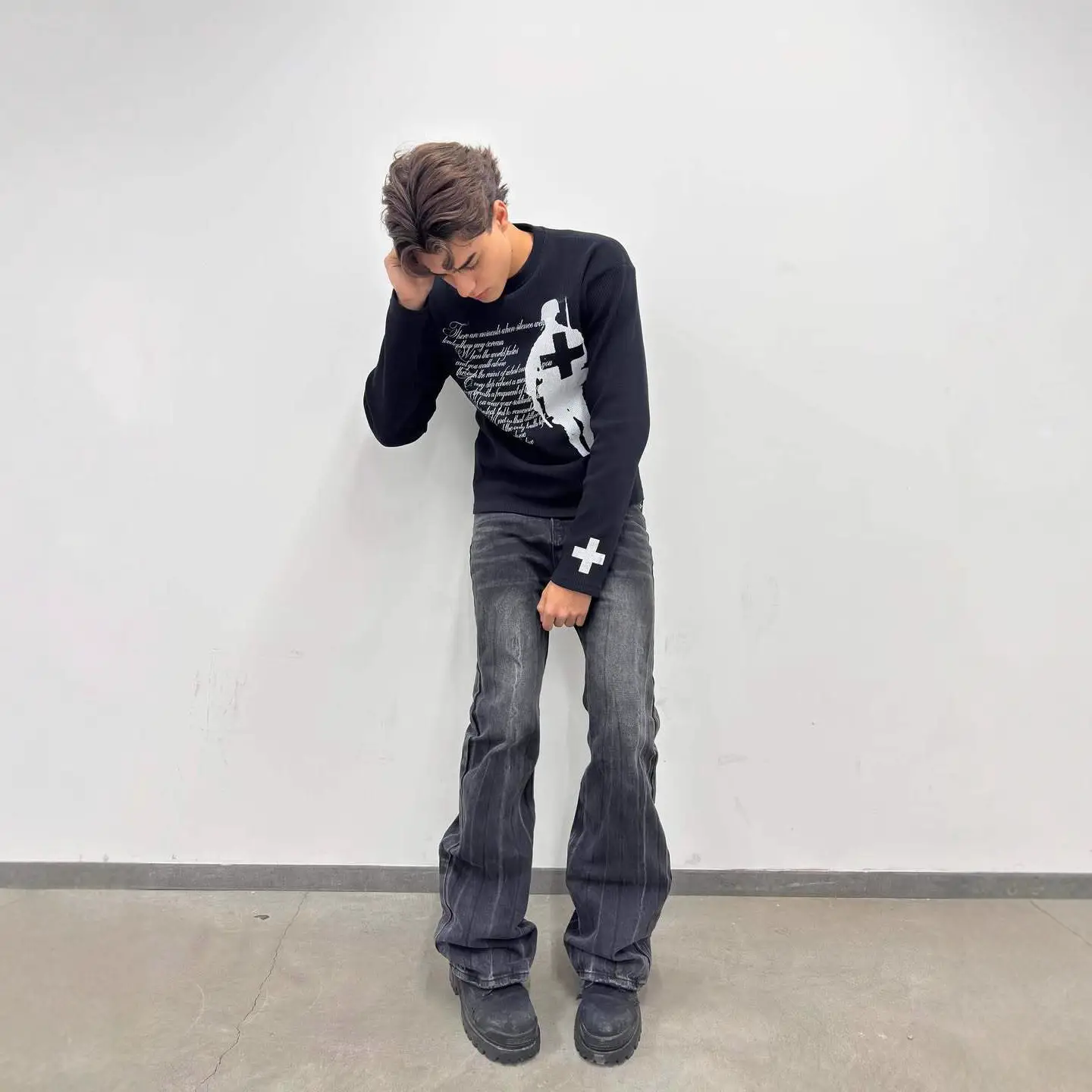 2025 Fashion Harajuku Autumn Men's and Women's Street Trendy Printed Retro Ins Style Round Neck T-Shirt European and American Export