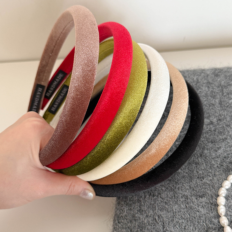 Classic Pure Color Velvet Fine Hairband, Retro Versatile High-End Headband, French Hairpin, Suede Hong Kong Style Hairpin Hair Accessory