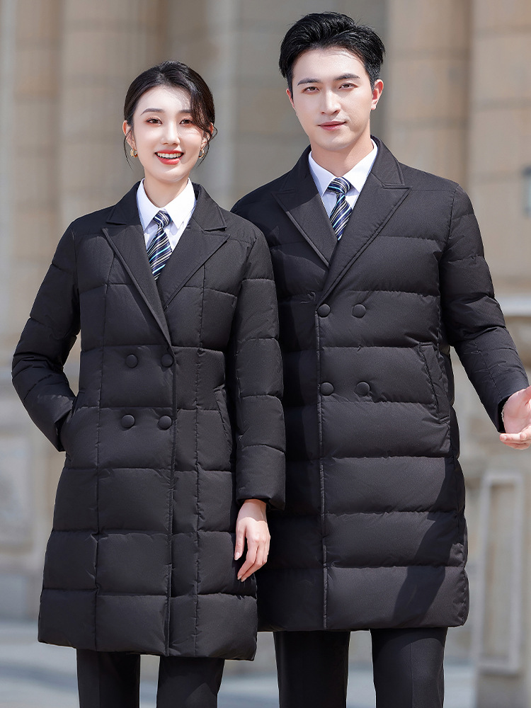 Winter New Suit Collar Down Cotton Men's and Women's Mid-length Coat Hotel Lobby Manager Work Clothes