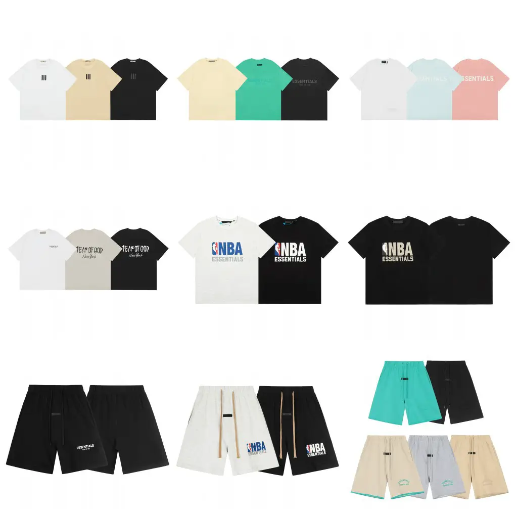 Fog Multi-Line Essentials Round Neck Letter Print Loose Short-Sleeved T-Shirt High Street Casual Shorts Men's and Women's Suit