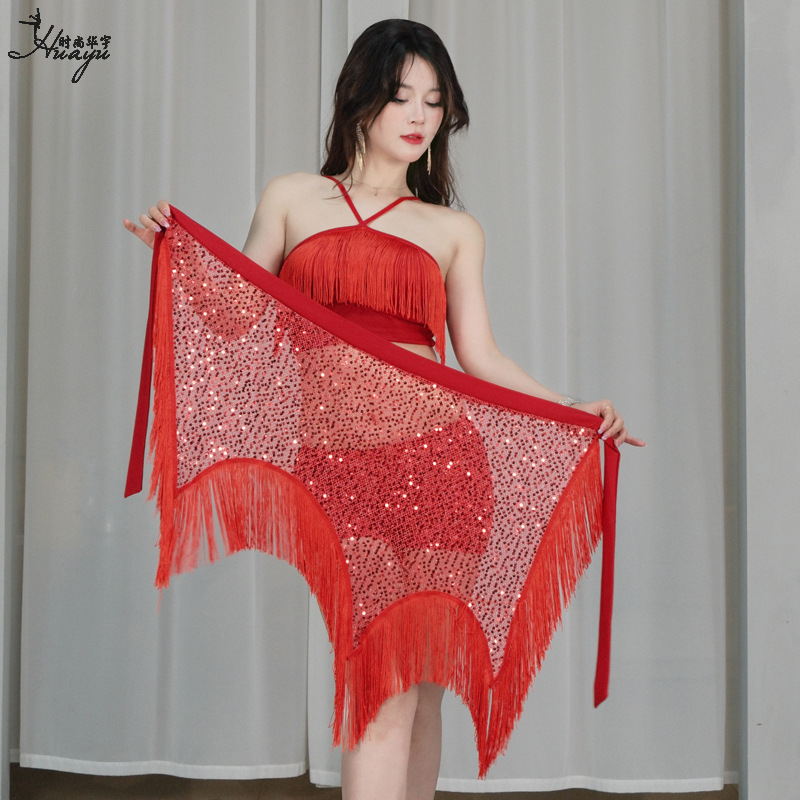 Belly Dance Practice Suit Waist Chain Sequin Tassel Hip Towel Oriental Dance Suit All-match Waist Towel Performance Suit Amazon New