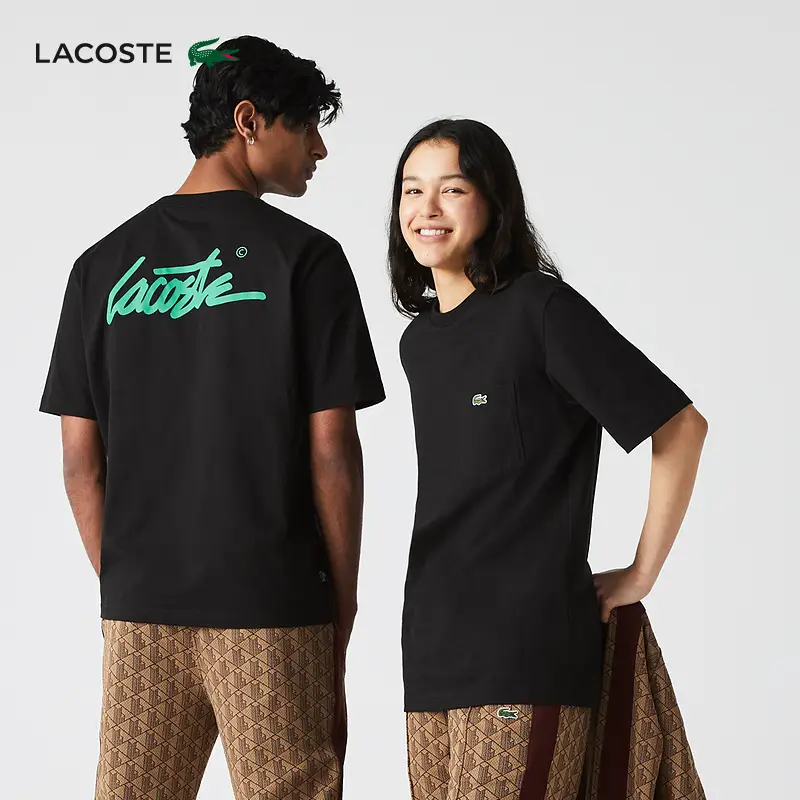 Lacoste French Crocodile Men and Women Same Style Trendy Logo Print Loose pure cotton Short-Sleeved T-Shirt | Th2748