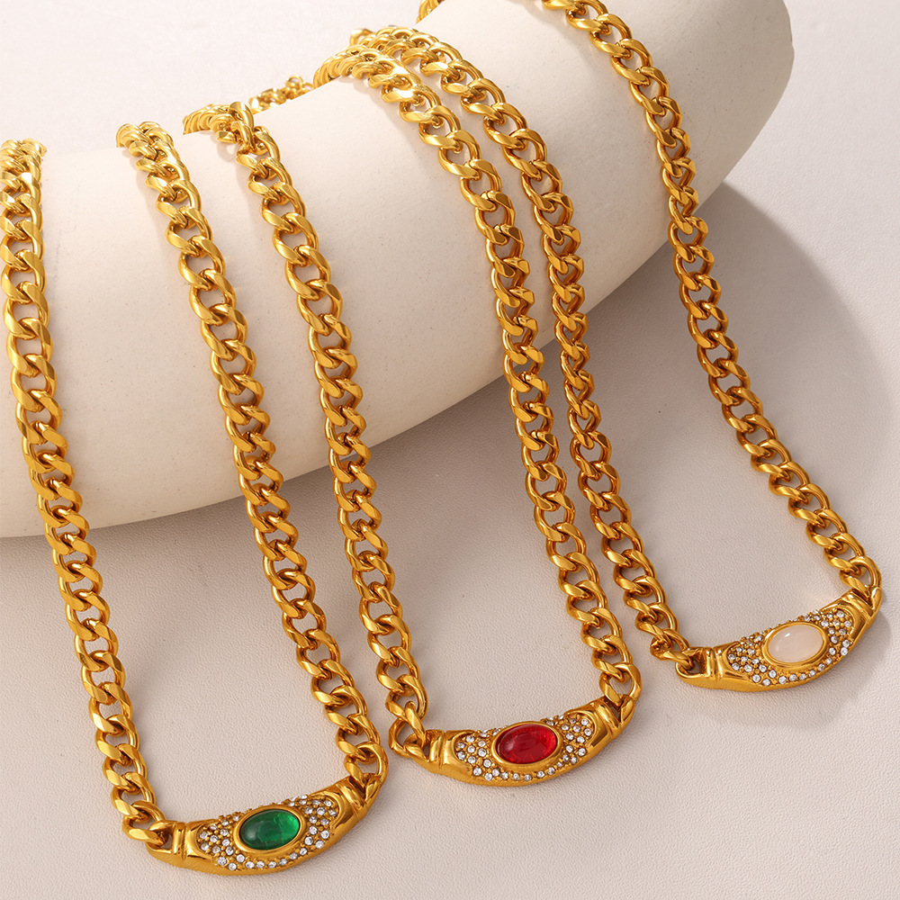 European and American Cross-Border High-End Cat's Eye Stone Necklace with Vintage Geometric Clavicle Choker Chain