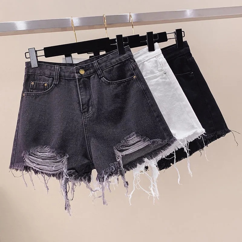 White Denim Shorts Women's Slim Look Spring and Summer Korean Style Student Loose plus size Slim Look All-match High Waist Hot Girl Wide Leg Pants