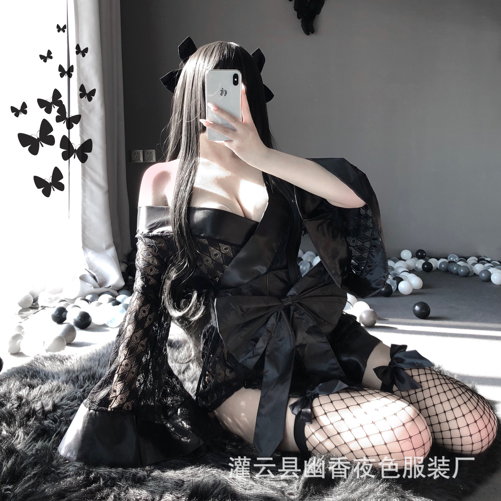 Linlin's New Style of Erotic Lingerie, Dark Style Japanese Kimono, Sexy Bathrobe, Open-Front Nightgown, One-Piece Wholesale 2172
